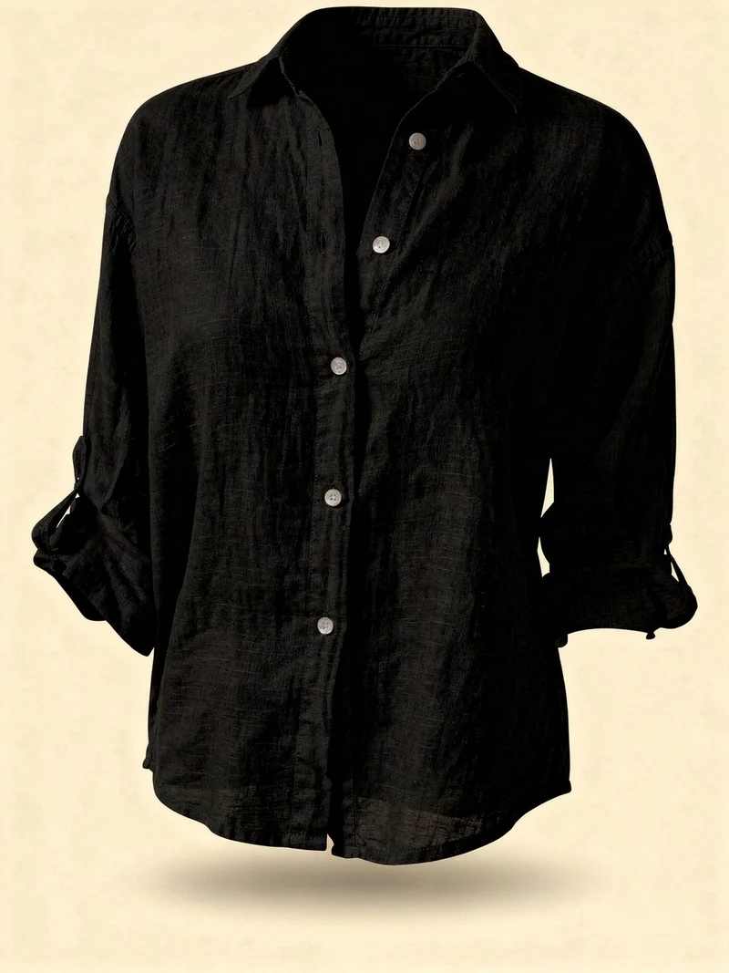 Blouse Oversize en Coton-Lin – Haut Femme à Manches Longues Décontracté