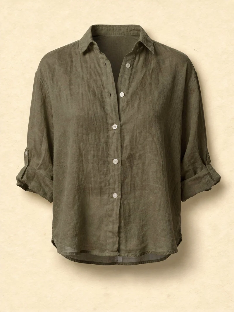 Blouse Oversize en Coton-Lin – Haut Femme à Manches Longues Décontracté