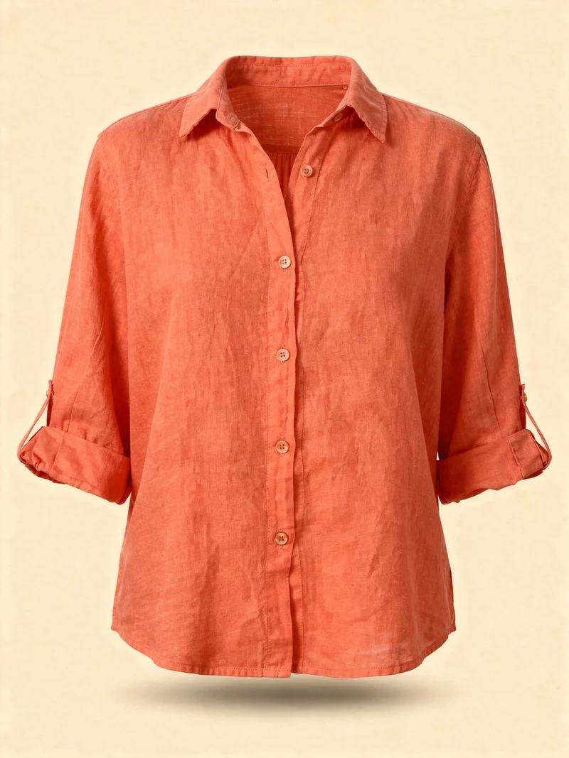 Blouse Oversize en Coton-Lin – Haut Femme à Manches Longues Décontracté