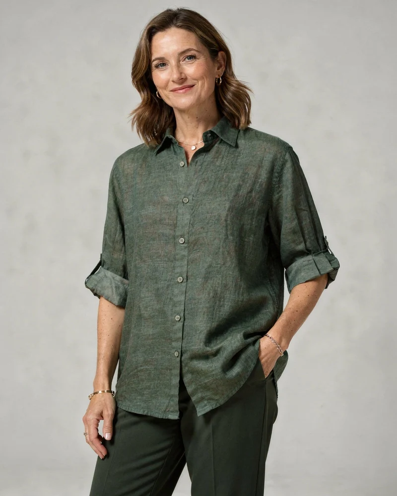 Blouse Oversize en Coton-Lin – Haut Femme à Manches Longues Décontracté