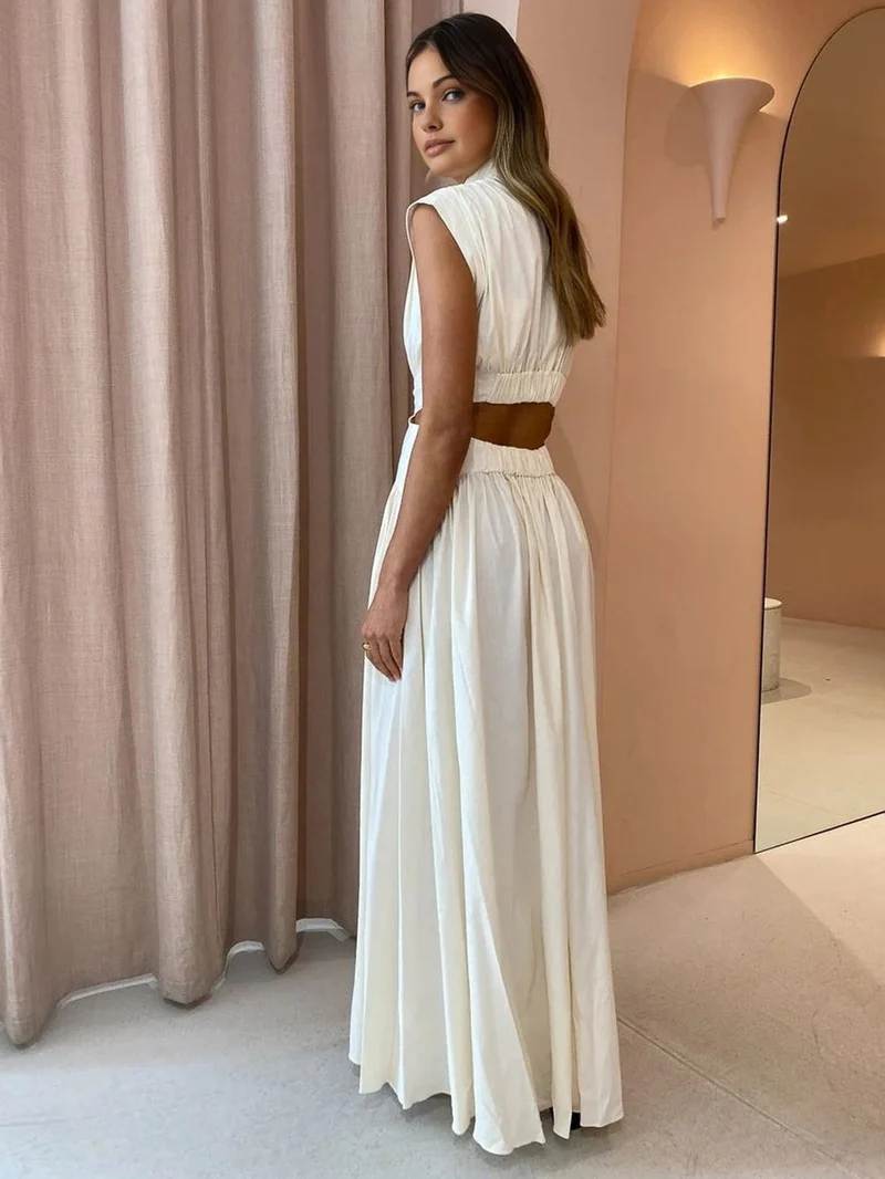 Robe longue pour femme avec décolleté hanches ouvertes - Robe élégante et fluide