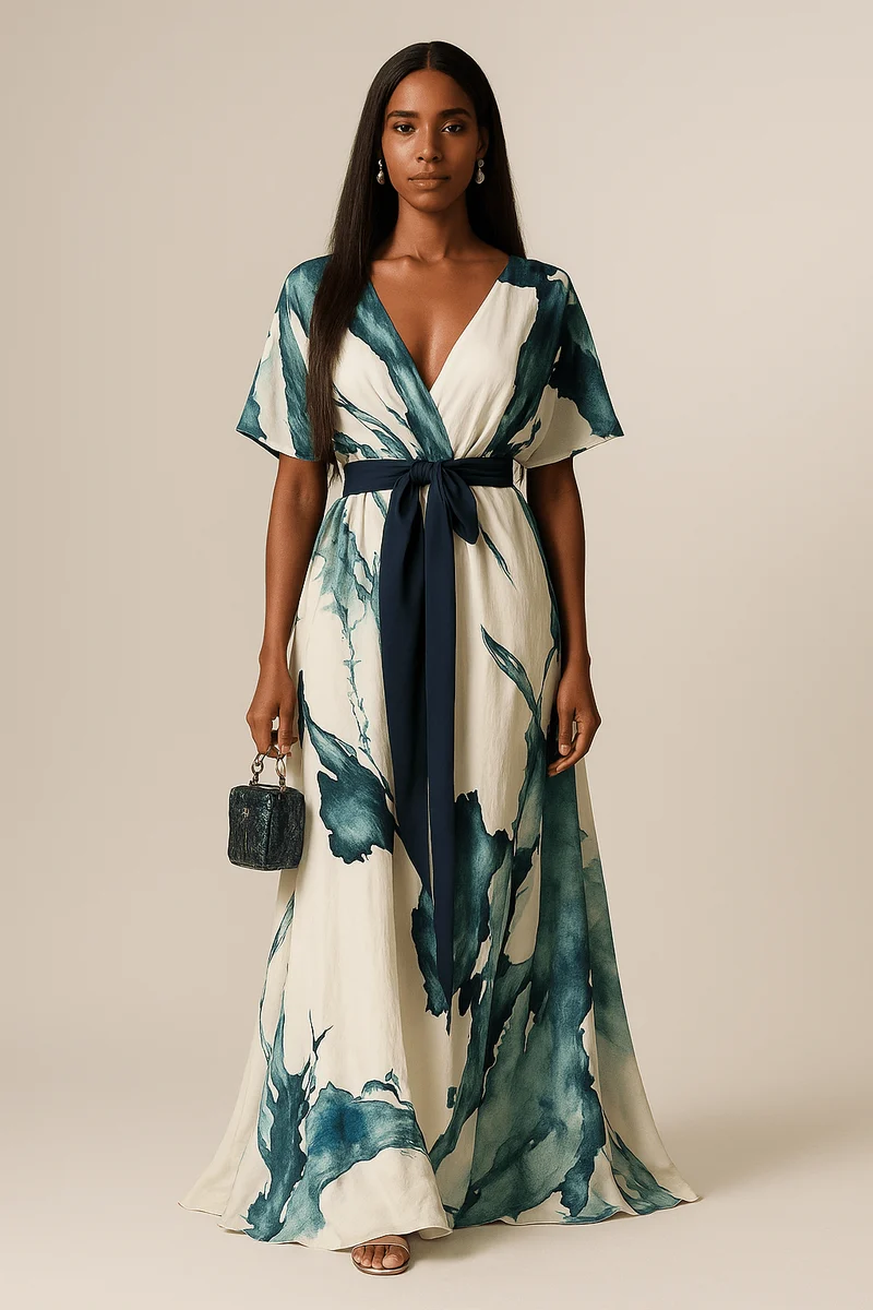 Robe Maxi Femme Imprimé Aquarelle - Robe Longue Fluide Élégante
