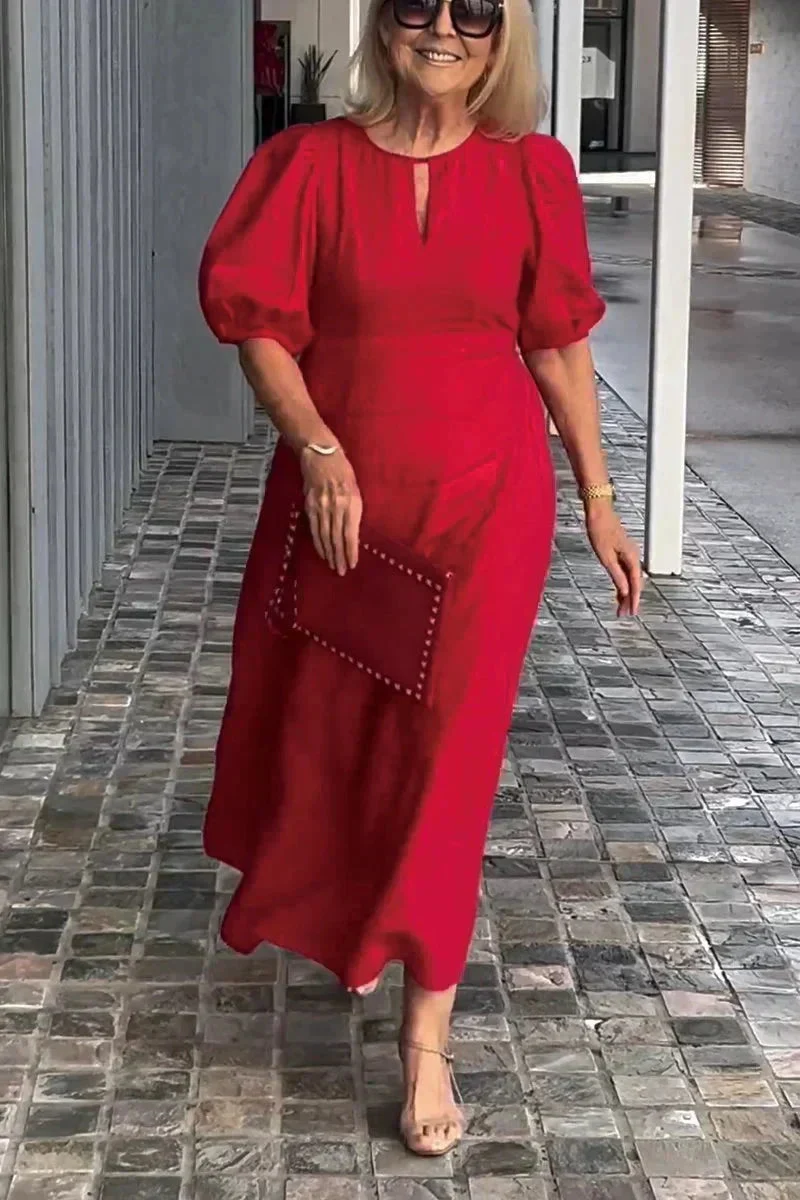 Robe Puff Intemporelle - Robe midi trapèze pour femme, blanche
