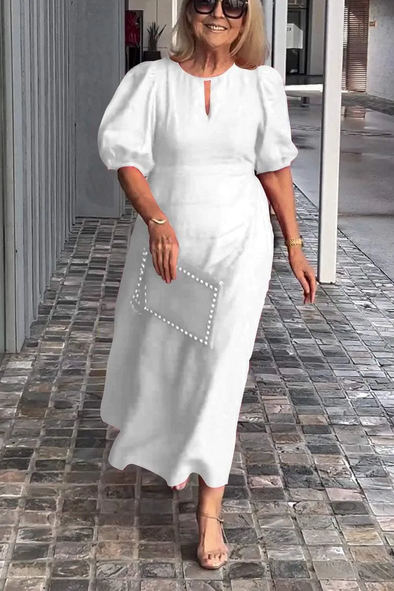 Robe Puff Intemporelle - Robe midi trapèze pour femme, blanche