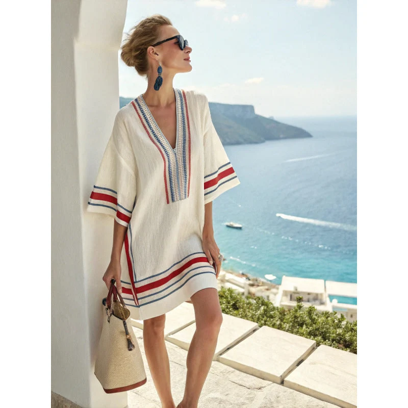 Robe Caftan Bohème Brodée Femme - Robe d'Été Élégante et Fluide