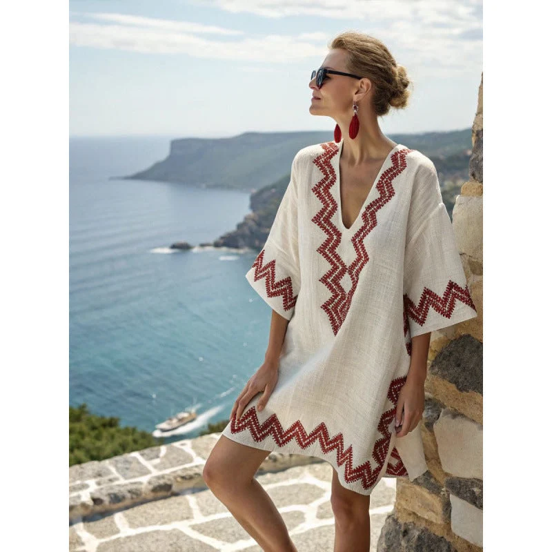 Robe Caftan Bohème Brodée Femme - Robe d'Été Élégante et Fluide