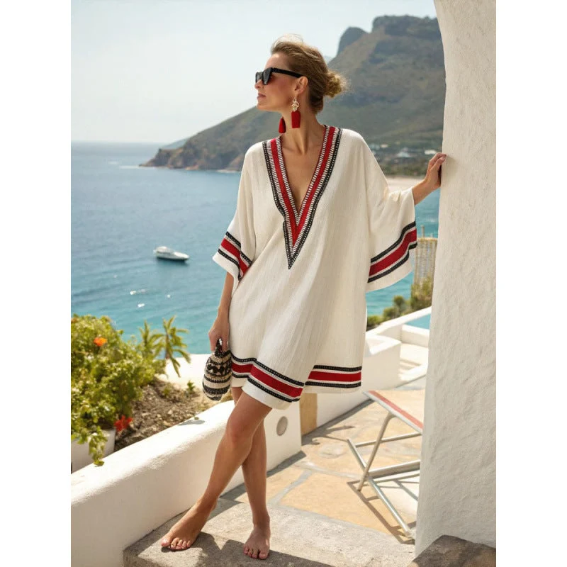 Robe Caftan Bohème Brodée Femme - Robe d'Été Élégante et Fluide