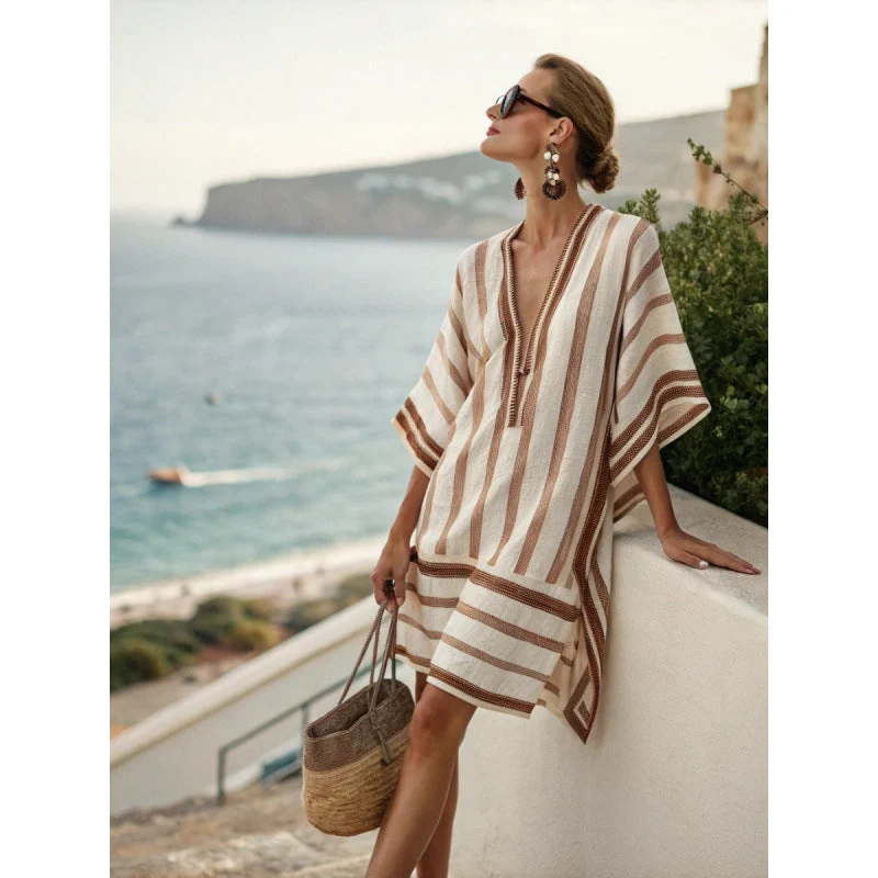 Robe Caftan Bohème Brodée Femme - Robe d'Été Élégante et Fluide