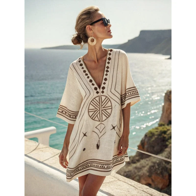 Robe Caftan Bohème Brodée Femme - Robe d'Été Élégante et Fluide