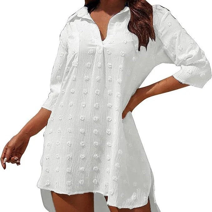 Robe de plage unie pour femme – Style protecteur soleil manches trois-quarts