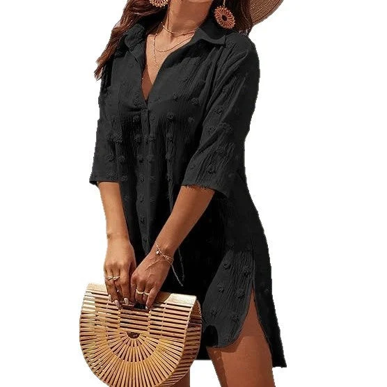 Robe de plage unie pour femme – Style protecteur soleil manches trois-quarts