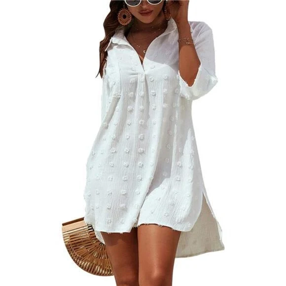 Robe de plage unie pour femme – Style protecteur soleil manches trois-quarts