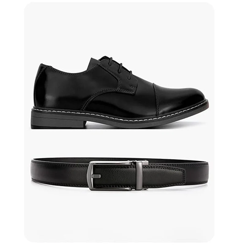 Ceinture en cuir à cliquet pour homme avec fermeture à pression – Style ajustable décontracté et formel