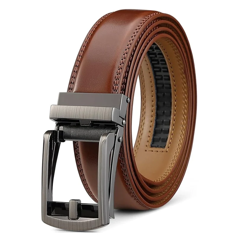 Ceinture en cuir à cliquet pour homme avec fermeture à pression – Style ajustable décontracté et formel