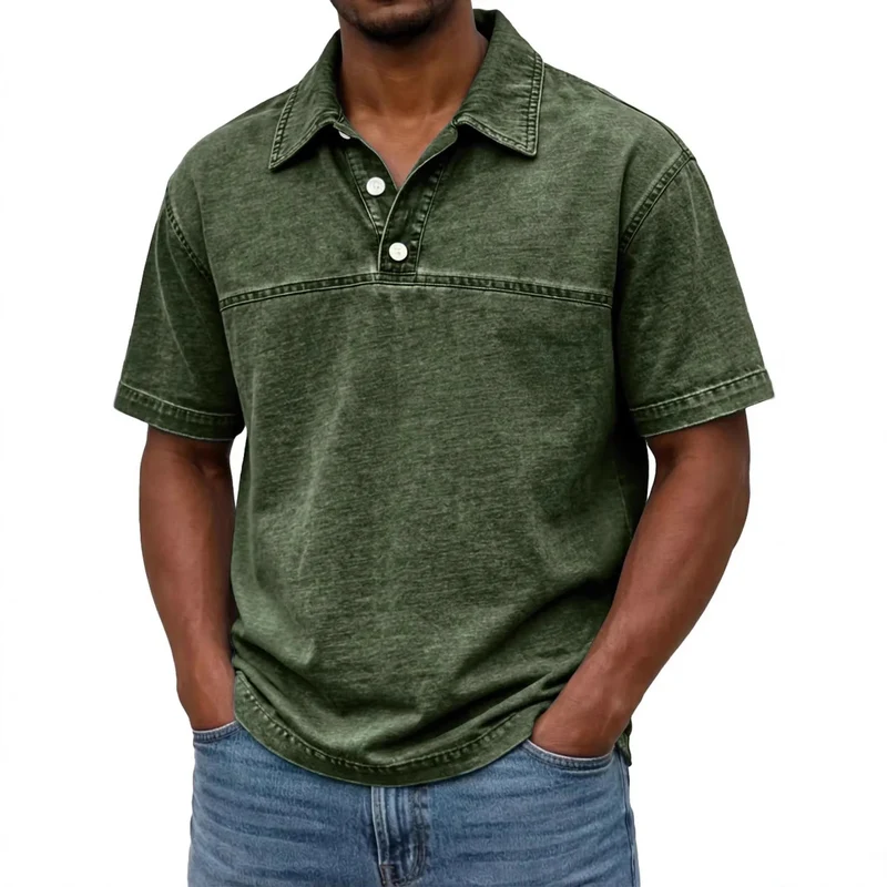 Polo pour hommes élégant couleur unie vintage – Haut à manches courtes