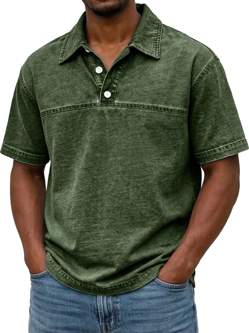 Polo pour hommes élégant couleur unie vintage – Haut à manches courtes