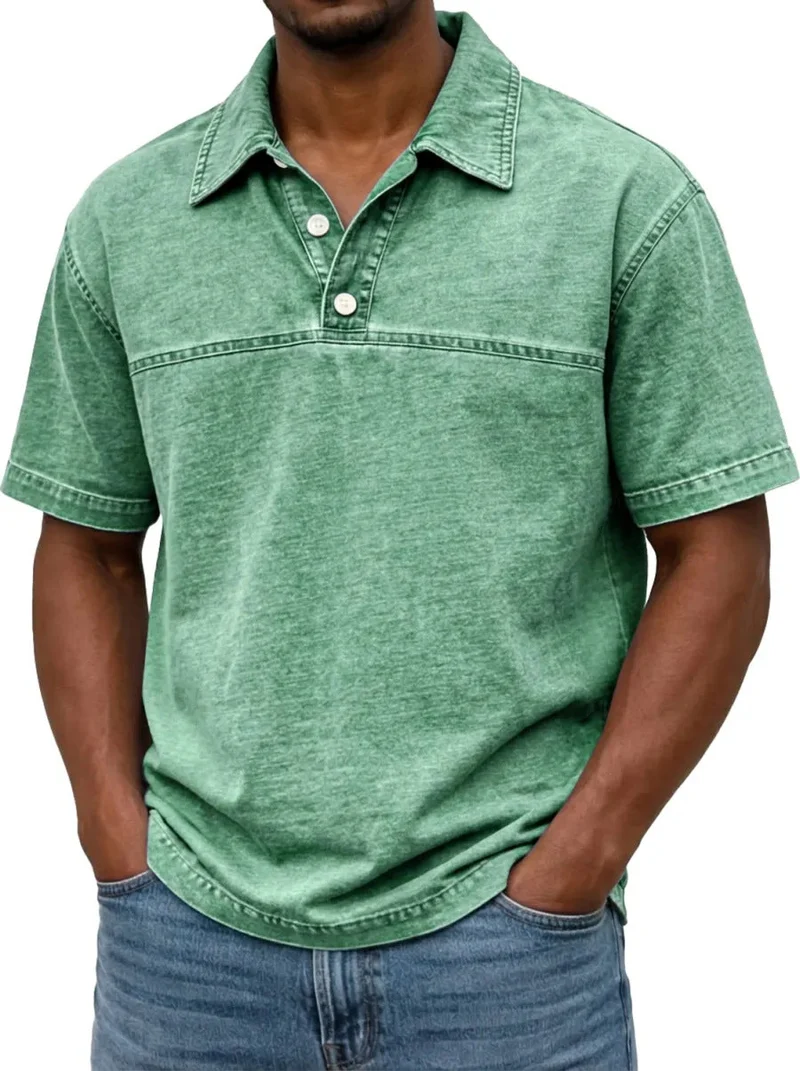 Polo pour hommes élégant couleur unie vintage – Haut à manches courtes