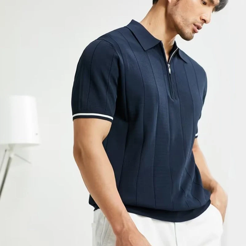 Polo homme à manches courtes tendance – Haut estival à col zippé