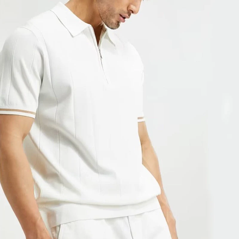 Polo homme à manches courtes tendance – Haut estival à col zippé
