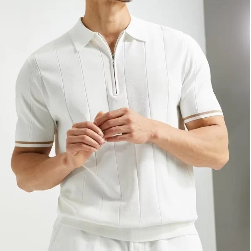 Polo homme à manches courtes tendance – Haut estival à col zippé