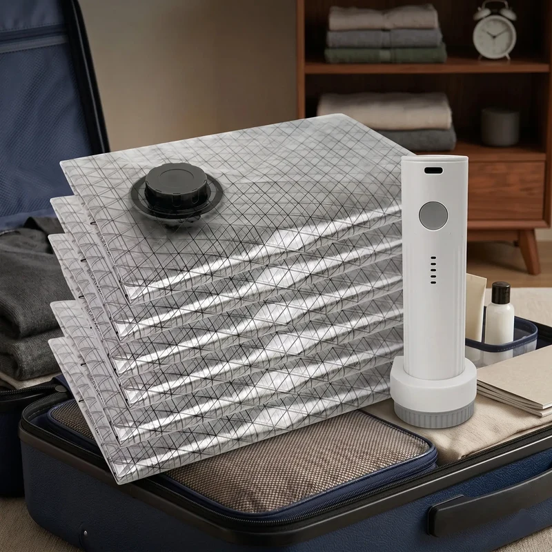 Vacuum Storage Bag Set with Wireless Pump for Clothes Bedding Travel