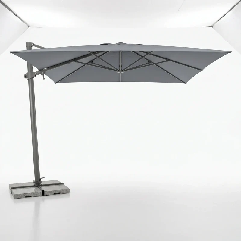 Outdoor Square Cantilever Parasol | Stylish Slate Garden Umbrella with LED Lights | Durable UV50+ Canopy