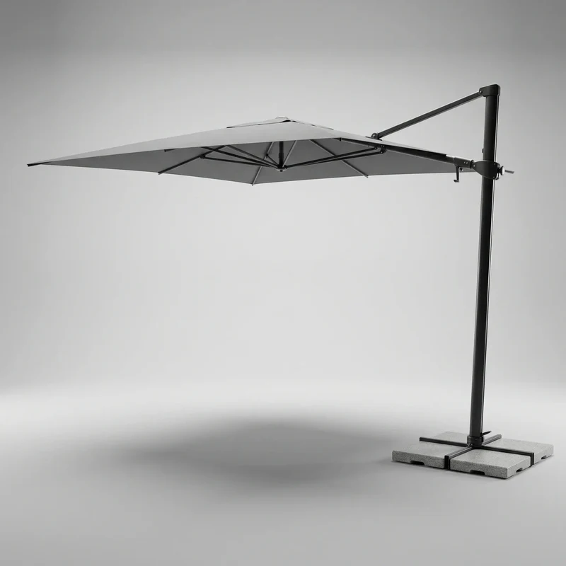 Outdoor Square Cantilever Parasol | Stylish Slate Garden Umbrella with LED Lights | Durable UV50+ Canopy