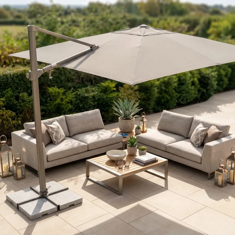 Outdoor Square Cantilever Parasol | Stylish Slate Garden Umbrella with LED Lights | Durable UV50+ Canopy