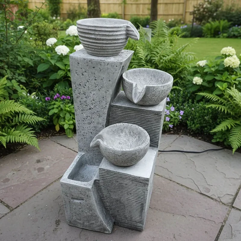 Solar Powered Outdoor Water Feature | Elegant Aztec Cascade Water Fountain for Gardens