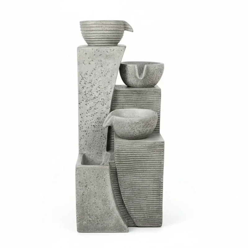 Solar Powered Outdoor Water Feature | Elegant Aztec Cascade Water Fountain for Gardens