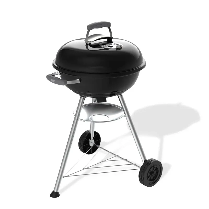 47cm Compact Charcoal BBQ | Black Porcelain-Enamel Kettle Barbecue with One-Touch Cleaning