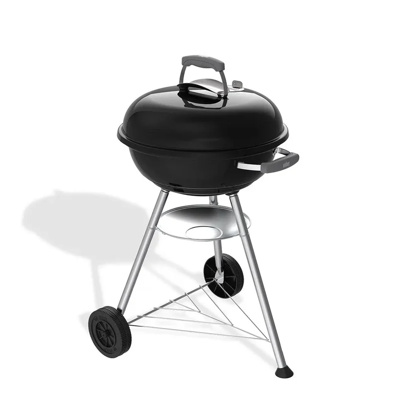 47cm Compact Charcoal BBQ | Black Porcelain-Enamel Kettle Barbecue with One-Touch Cleaning