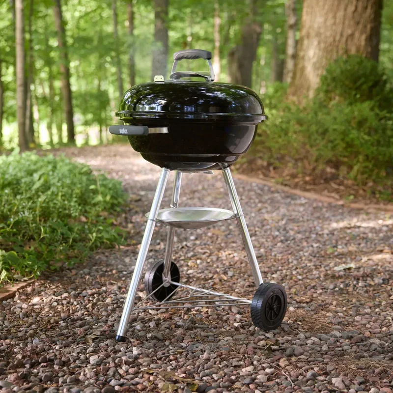 47cm Compact Charcoal BBQ | Black Porcelain-Enamel Kettle Barbecue with One-Touch Cleaning