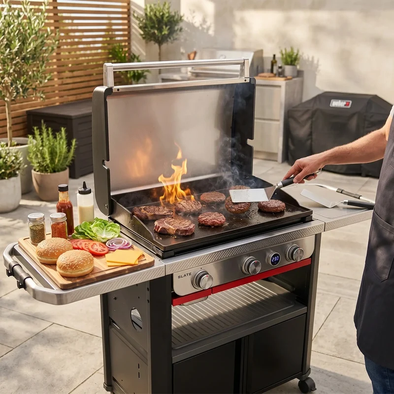 Premium 76cm Gas Griddle BBQ | 3-Burner Outdoor Cooking Station with Digital Temperature Display