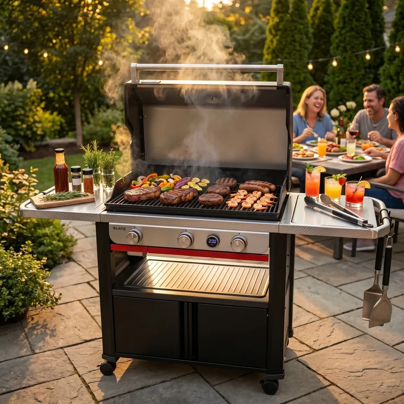 Premium 76cm Gas Griddle BBQ | 3-Burner Outdoor Cooking Station with Digital Temperature Display