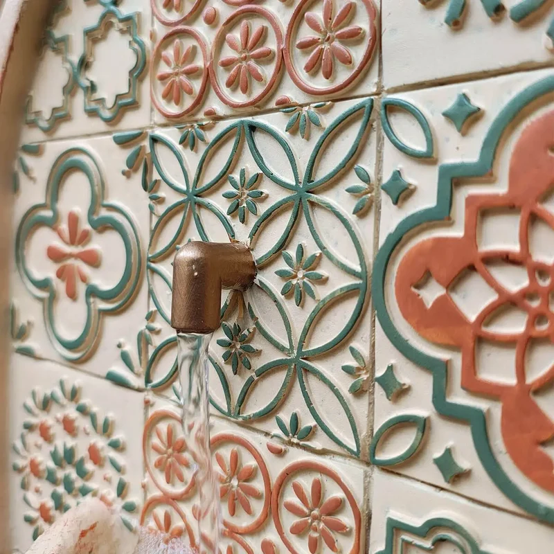 Solar Moroccan Garden Water Feature | Outdoor Wall-Mounted Fountain with Tile-Effect Design