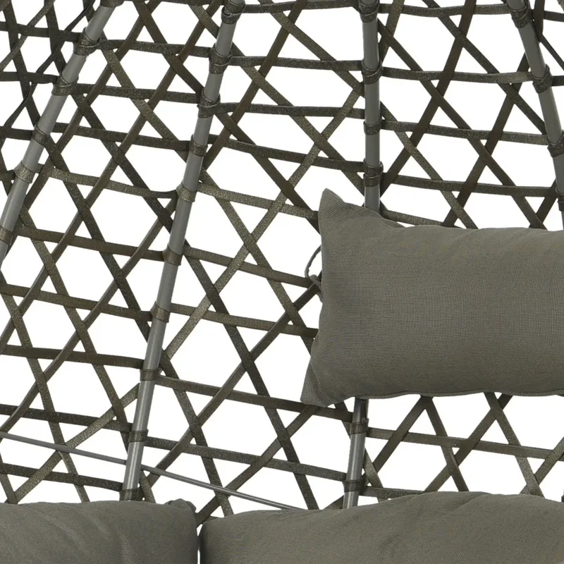 Grey Wicker Cocoon Swing Chair | Outdoor Hanging Egg Chair with Cushions & Steel Frame