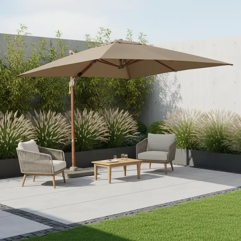 Luxury 3m x 3m Cantilever Garden Parasol | LED Lights, 360° Rotation & Granite Base | Premium Outdoor Shade for Patio & Garden