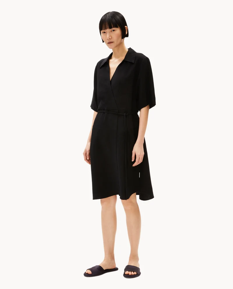 Robe portefeuille en lin et viscose