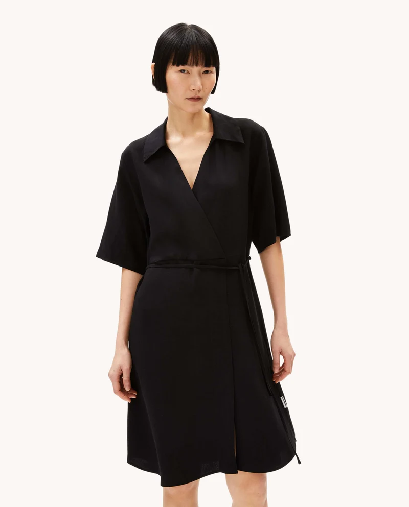 Robe portefeuille en lin et viscose