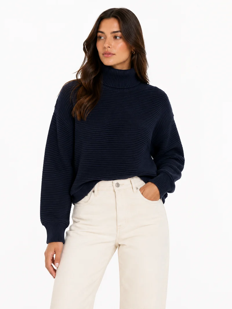 T-NECK HIGH LOW SWEATER W/ SIDE SLITS