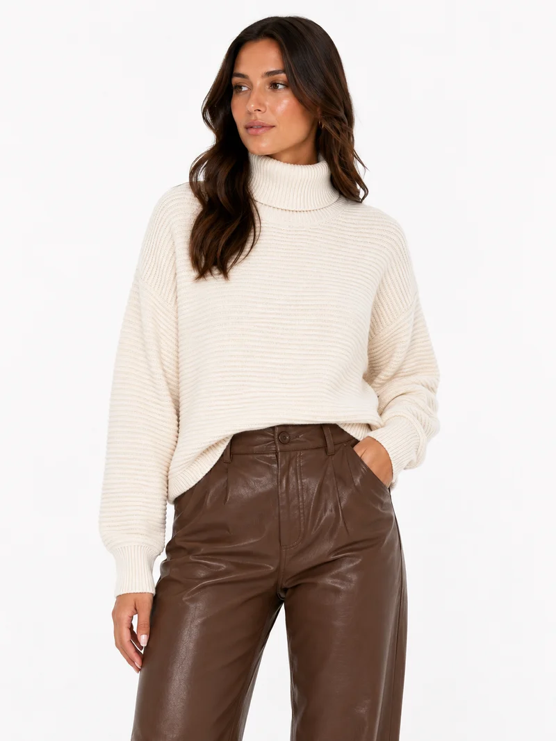T-NECK HIGH LOW SWEATER W/ SIDE SLITS