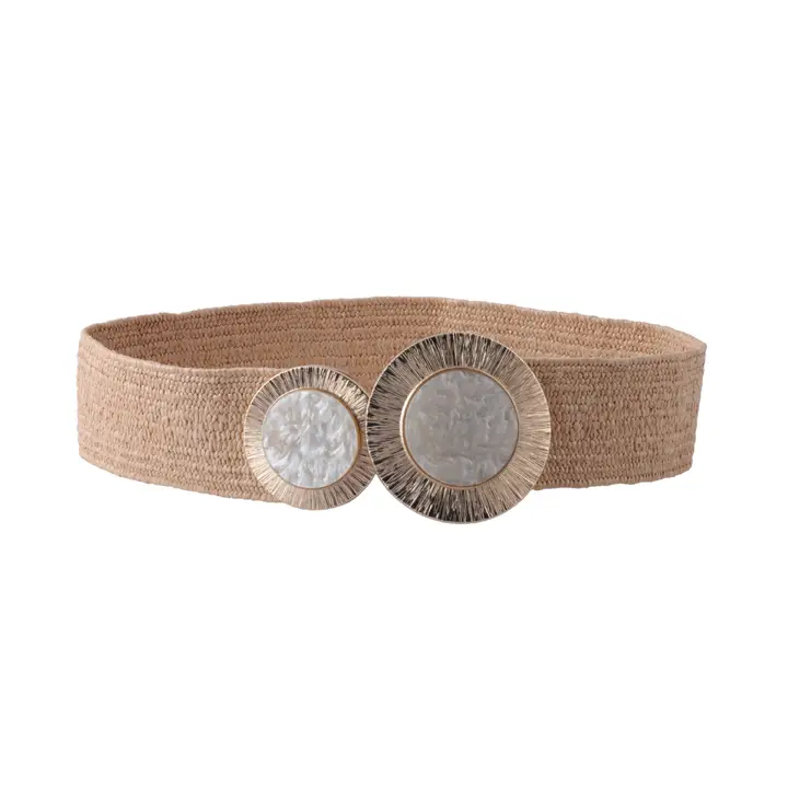 Raffia Stretch Belt with Pearl Buckle｜Ss'26 Waist Cincher
