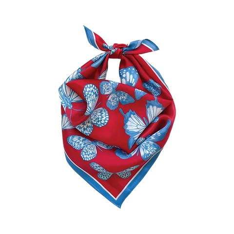 BUTTERFLY SILK SCARF - POWDER BLUE/RED