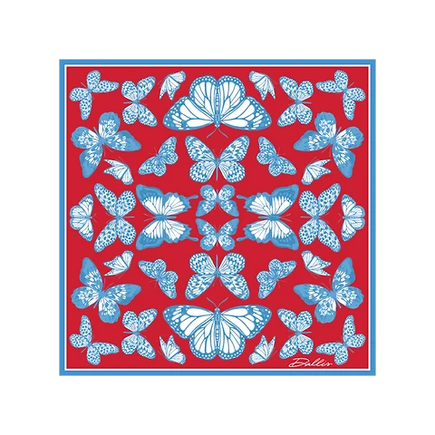 BUTTERFLY SILK SCARF - POWDER BLUE/RED
