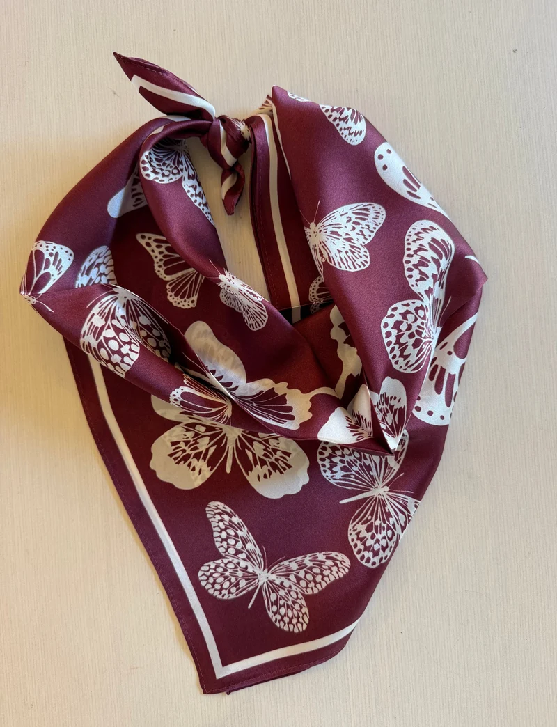 BUTTERFLY SILK SCARF - MAROON/WHITE (LM-0094)