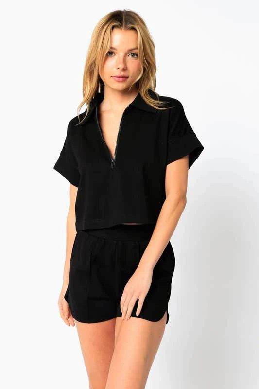 TRACK PULLOVER & SHORT SET: BLACK (LM-0018)