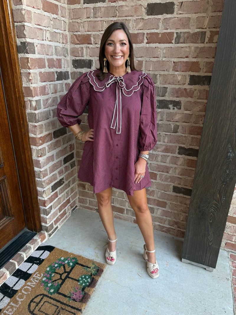 BURGUNDY BOW TIE DRESS (LM-0063)