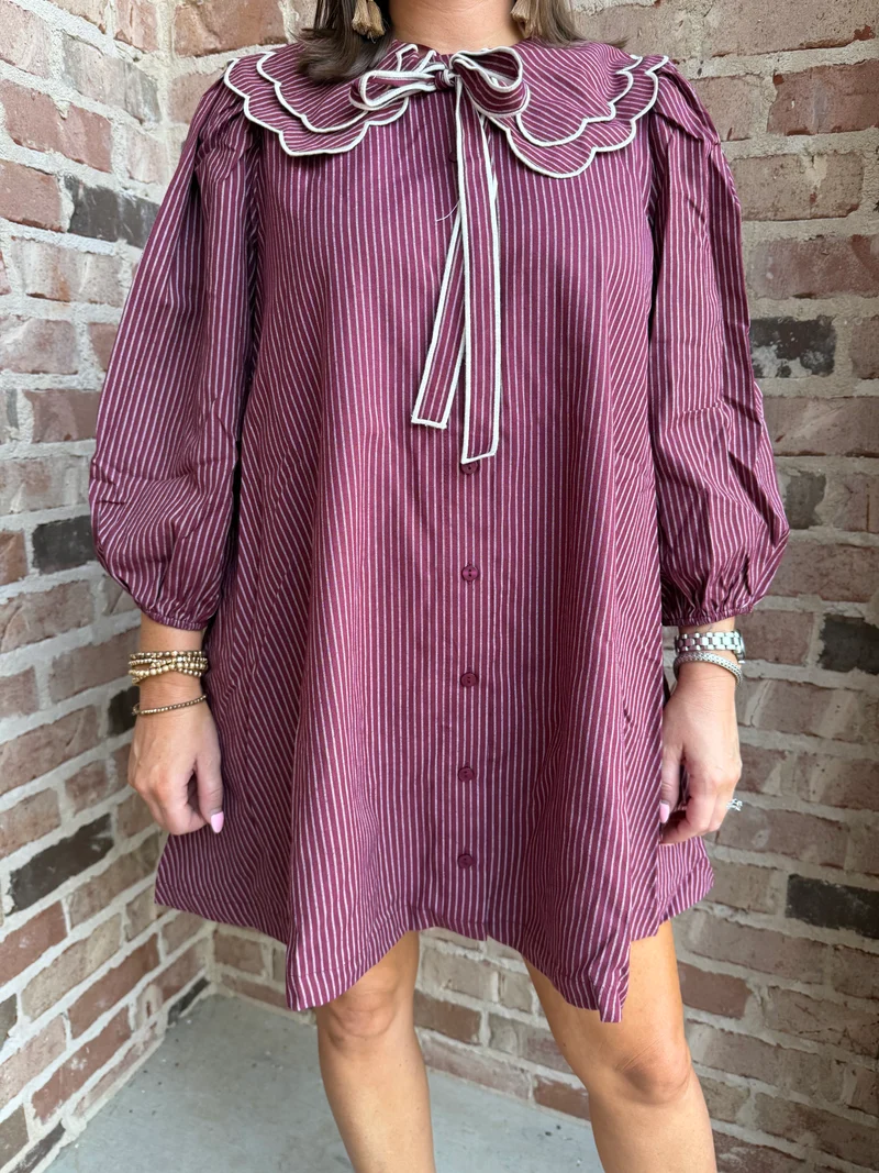 BURGUNDY BOW TIE DRESS (LM-0063)