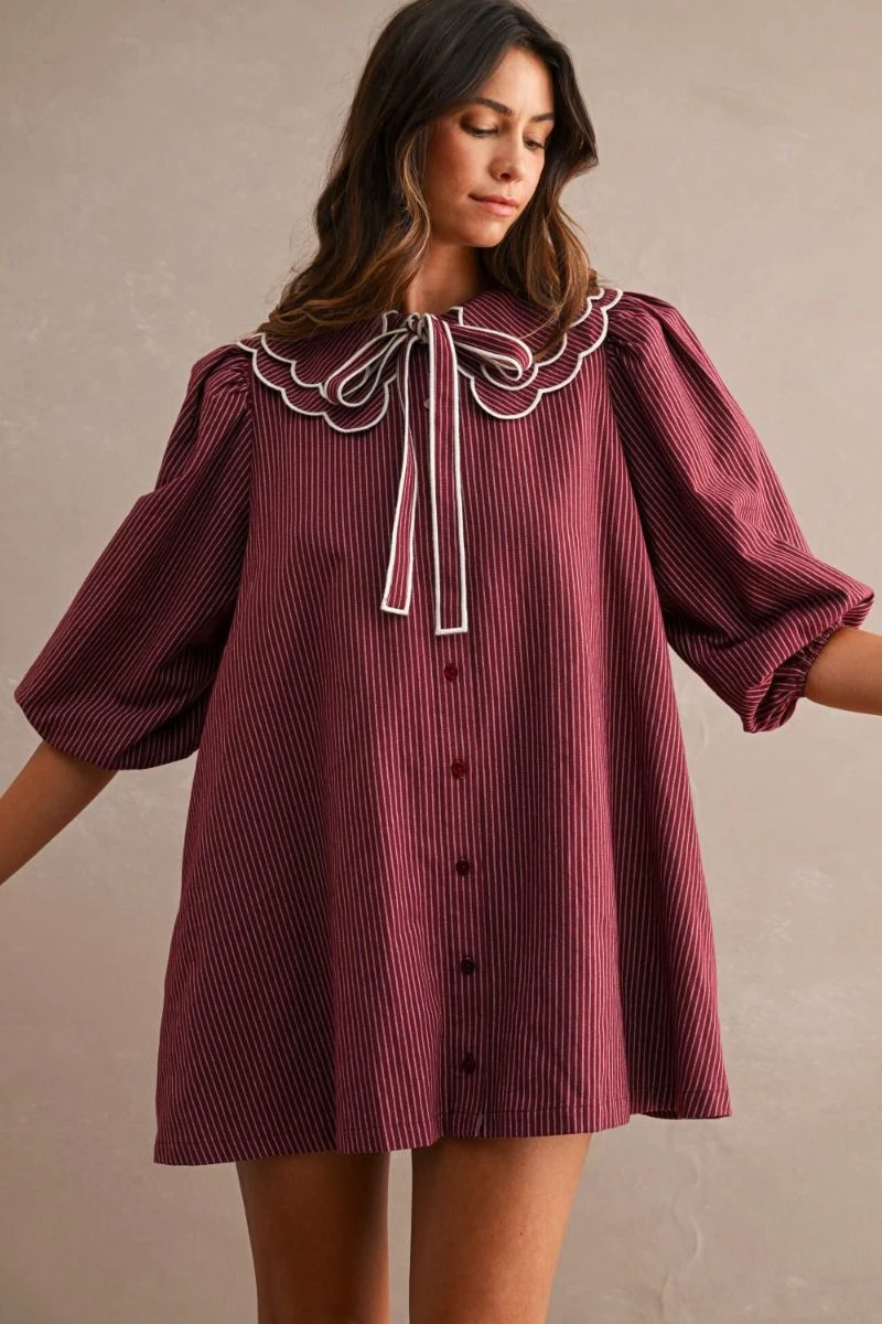 BURGUNDY BOW TIE DRESS (LM-0063)